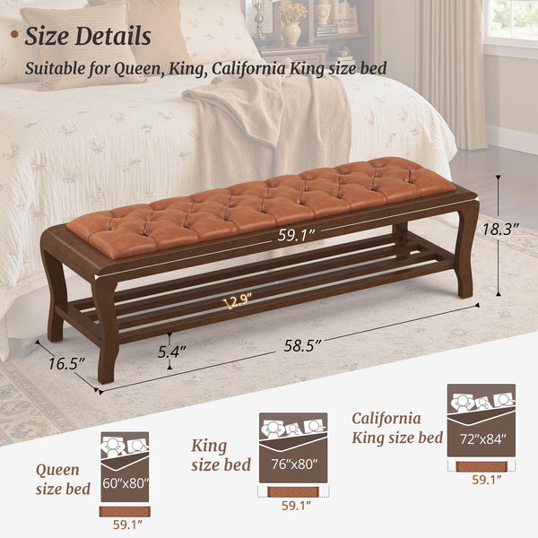 59" PU Leather Entryway Bench with Open Shoe Storage