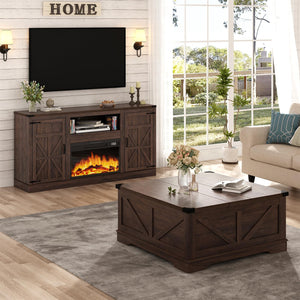 66" Farmhouse Fireplace TV Stand for 75" TVs