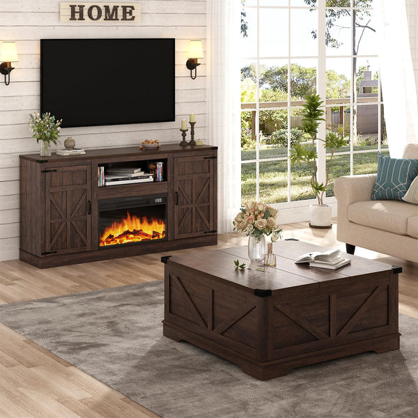 66" Farmhouse Fireplace TV Stand for 75" TVs