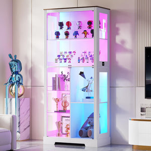 5-Tier Glass Display Cabinet with RGB Lights & Lock