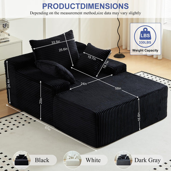 Corduroy Chaise Lounge Sofa Bed – 67 Inch Deep Seat Sleeper Couch
