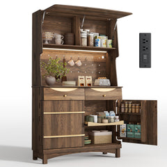 72" Kitchen Pantry Cabinet with Power Outlets & LED Light