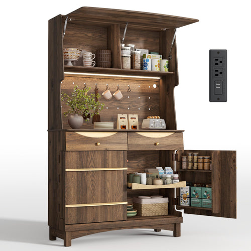 72" Kitchen Pantry Cabinet with Power Outlets & LED Light