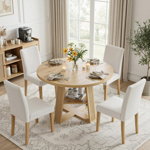 Extendable Round Dining Table with Storage Shelf – Seats 4 to 8