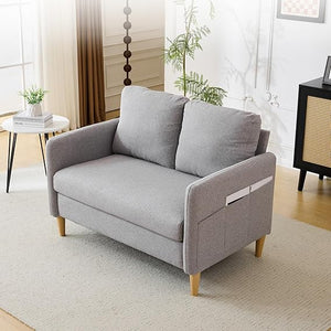 Linen Loveseat Sofa with Side Storage