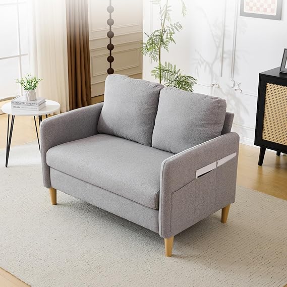 Linen Loveseat Sofa with Side Storage
