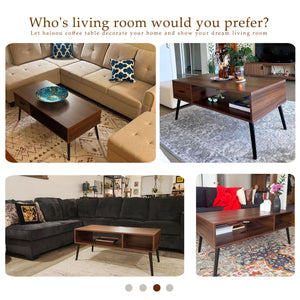 Mid Century Modern Coffee Table with Drawer & Open Storage Shelf
