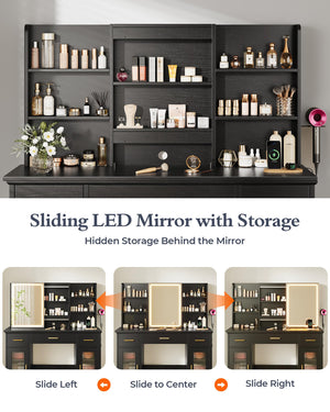 Vanity Desk with LED Mirror & Sliding Mirror