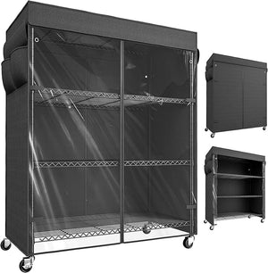 45" Wire Storage Shelves with Cover & Wheels – 5-Tier Metal Rack