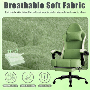 High Back Fabric Gaming Chair with Footrest & Lumbar Support