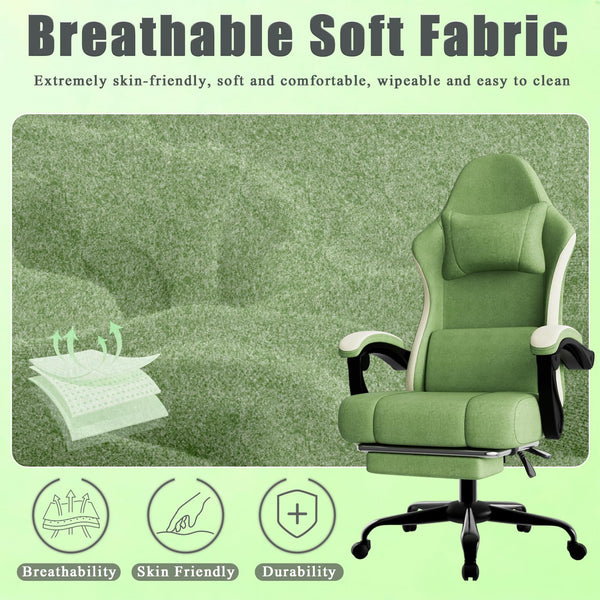 High Back Fabric Gaming Chair with Footrest & Lumbar Support