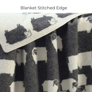 Wool Cotton Throw Blanket Reversible Sheep Print Farmhouse