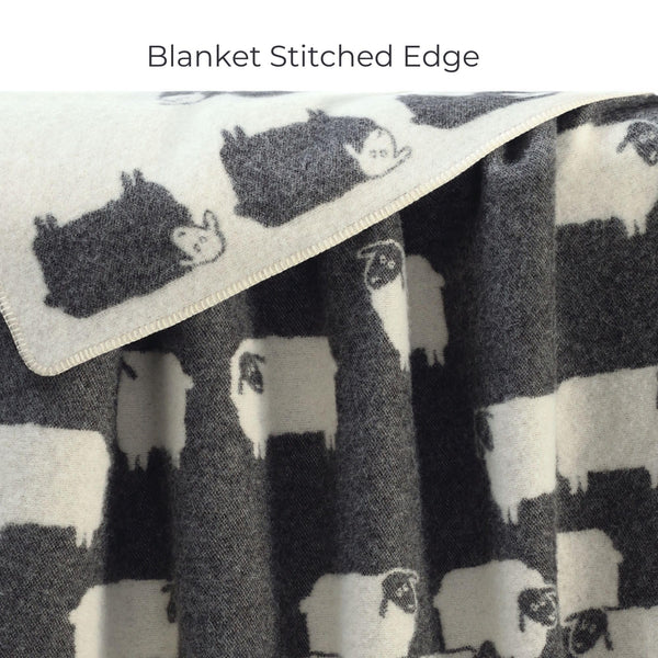 Wool Cotton Throw Blanket Reversible Sheep Print Farmhouse
