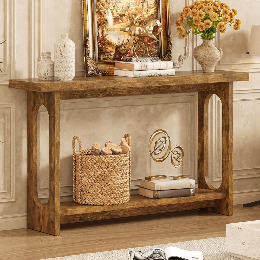 55" Farmhouse Console Table with Open Shelf