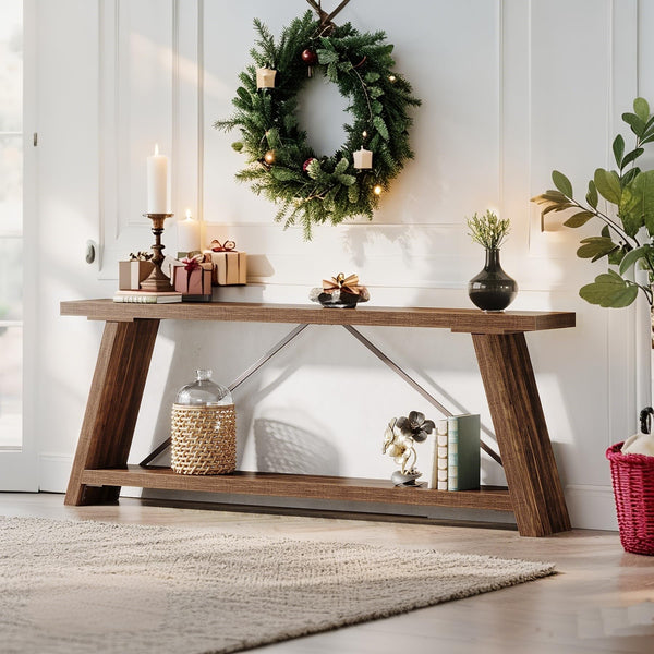 70.9" Industrial Console Sofa Table with 2-Tier Storage