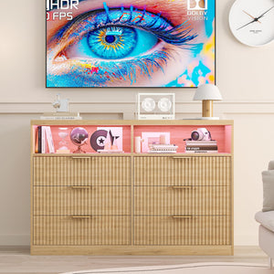 Wooden Dresser TV Stand with LED Lighting & Charging Station