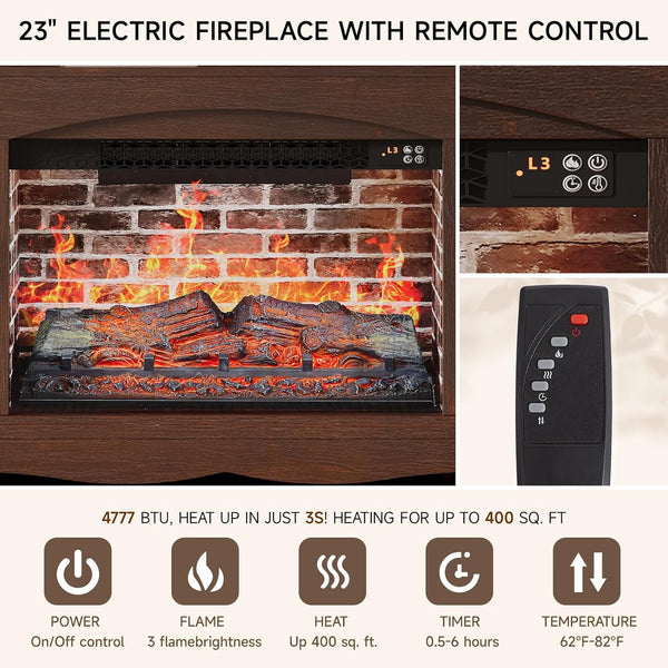 Farmhouse Fireplace TV Stand with 23" Electric Fireplace for TVs up to 65"