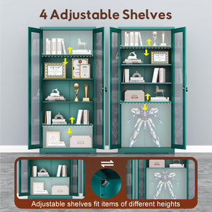 Metal Glass Display Cabinet with Lockable Doors & Adjustable Shelves