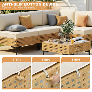 Modular Outdoor Wicker Sectional Sofa Set with Coffee Table