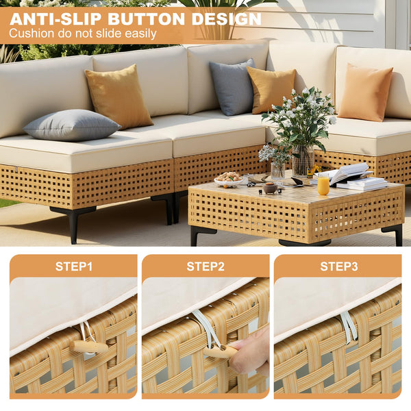 Modular Outdoor Wicker Sectional Sofa Set with Coffee Table