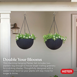 Round Hanging Planter Baskets Set of 2 – Rattan-Look Resin