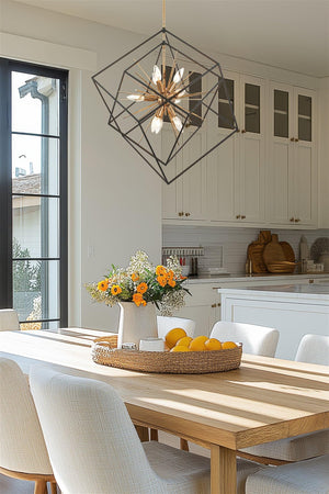 9-Light Modern Geometric Chandelier – Black & Cool Brass