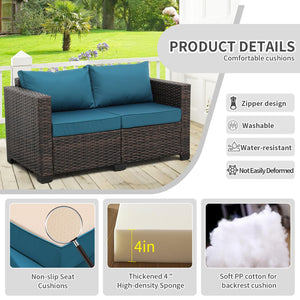 2-Seater Outdoor Wicker Loveseat Sofa with Cushions & Waterproof Cover