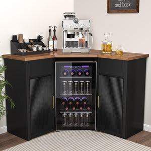 L-Shaped Corner Bar Cabinet with Fridge Space