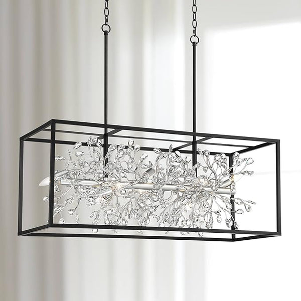 8-Light Crystal Rectangular Pendant Chandelier