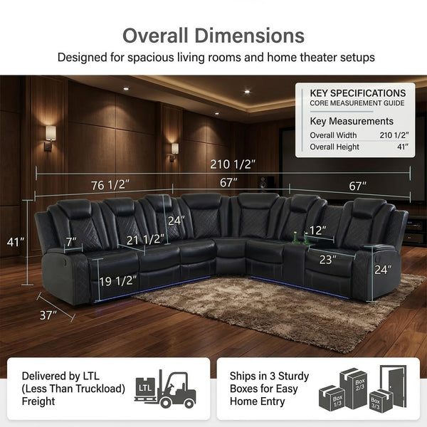 Power Reclining Sectional Sofa with LED Lights
