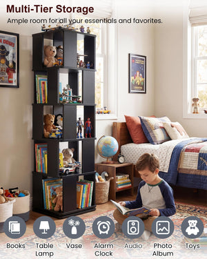 5-Tier Rotating Bookshelf with 360° Swivel Base