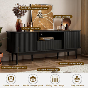 63" Fluted TV Stand with Sliding Doors