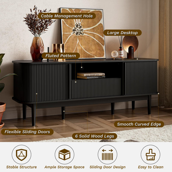 63" Fluted TV Stand with Sliding Doors