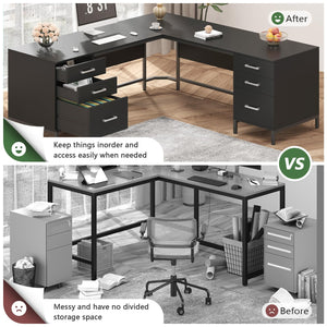 L-Shaped Corner Desk with 6 Drawers and File Cabinet