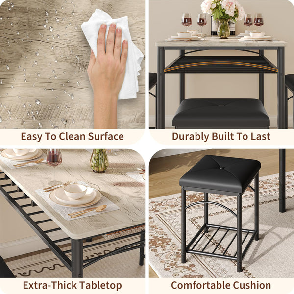 Dining Table Set for 4 with Benches & Stools