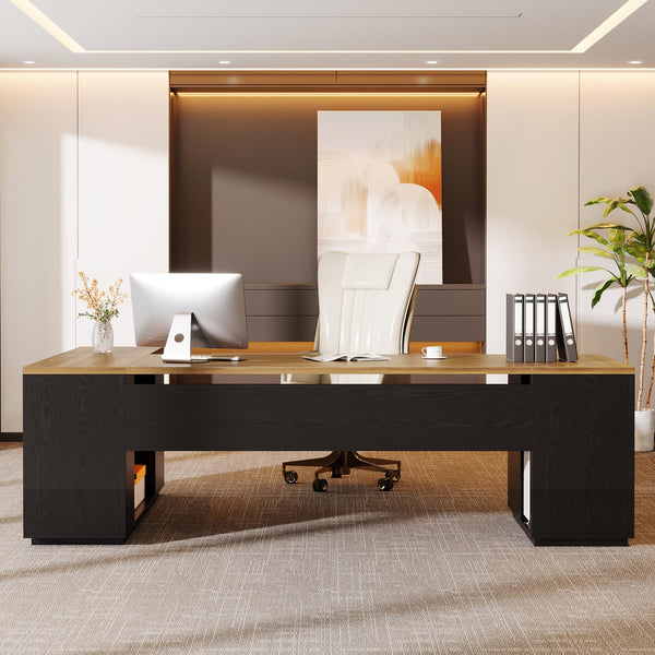 L-Shaped Executive Desk with File Drawers & Cabinet