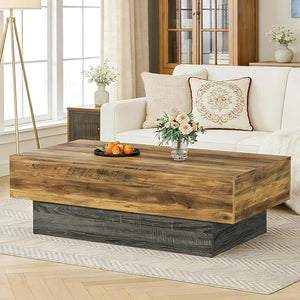 55" Large Farmhouse Rectangle Coffee Table with Thick Block Base
