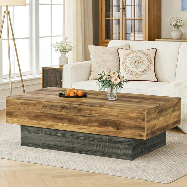 55" Large Farmhouse Rectangle Coffee Table with Thick Block Base