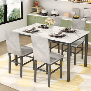5-Piece Faux Marble Dining Table Set with 4 Upholstered Chairs