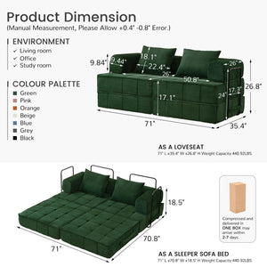 6-in-1 Convertible Sleeper Sofa Bed with Corduroy Folding Mattress & Modular Frame