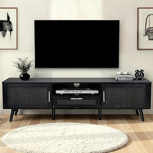 59-Inch Boho Rattan TV Stand with Storage
