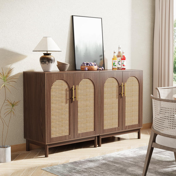Rattan Sideboard Buffet Cabinet with Storage, 59 Inch