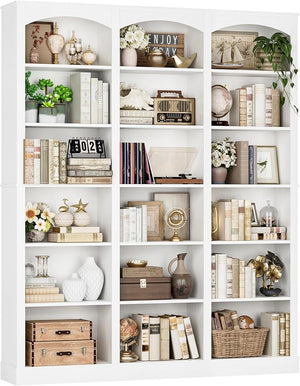 71" 6-Tier Triple Wide Bookcase with Arched Top