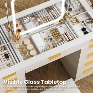 11-Drawer Vanity Desk with Foldable Mirror & LED Lights