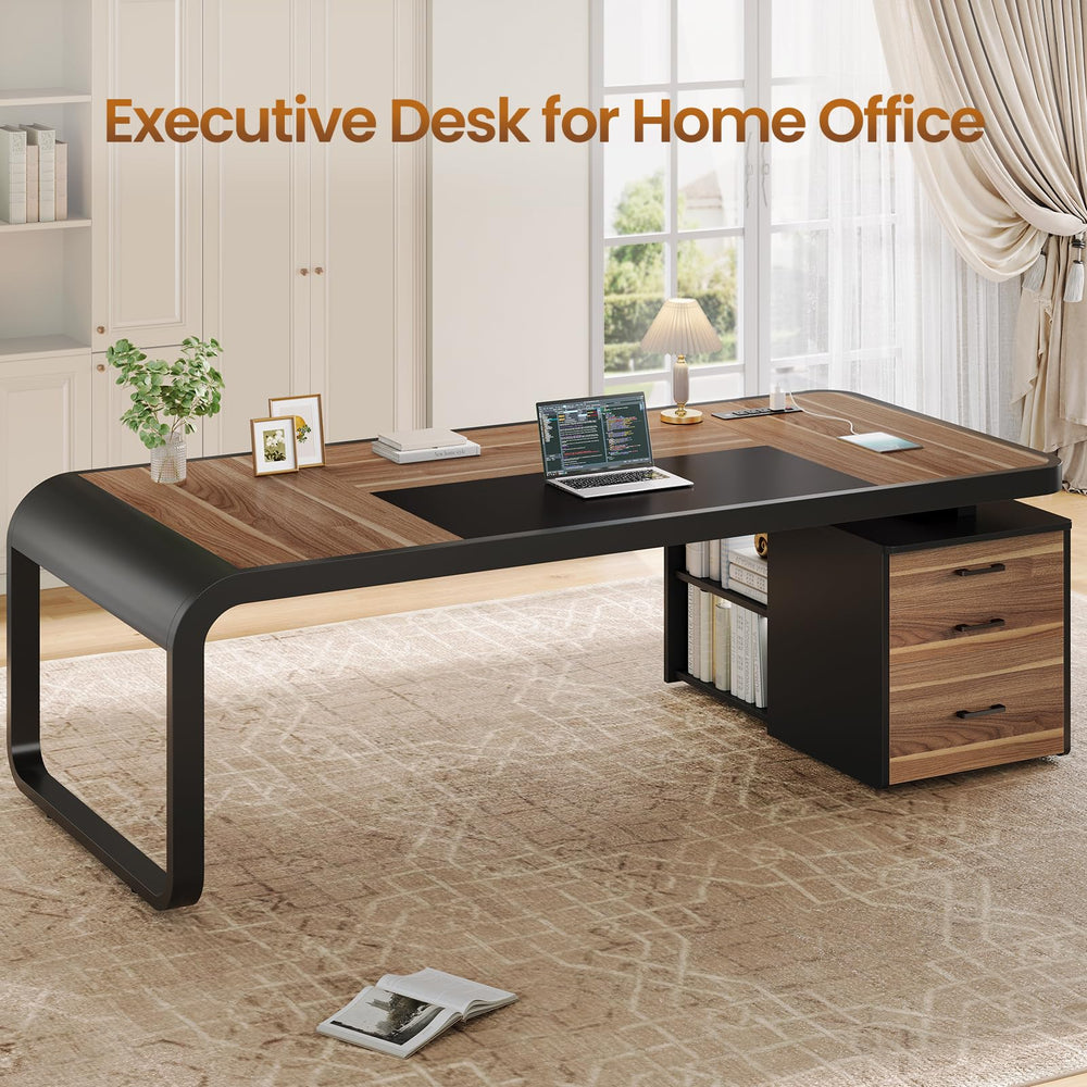 70.9" Executive Desk with File Cabinet & Charging Station