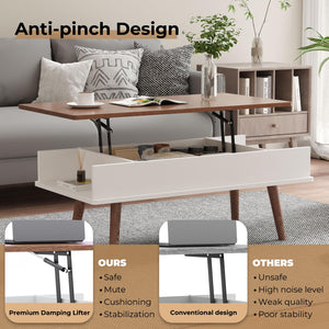 VYRIVA Lift Top Coffee Table, One Minute No Assembly Required Rising Tabletop Center Table with Large Hidden Storage Compartment, Open Shelf, Anti-Pinch Design Mute for Living Room (Walnut)