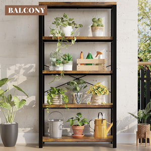 5-Tier Industrial Bookshelf with Metal Frame – Rustic Brown