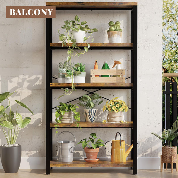 5-Tier Industrial Bookshelf with Metal Frame – Rustic Brown