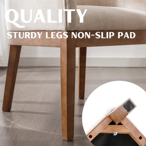 Linen Upholstered Dining Chairs with Solid Wood Legs & Curved Backrest