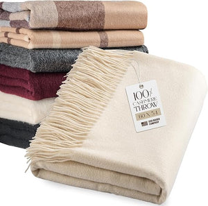 Cashmere Throw Blanket with Fringe – 60 x 54 Inch